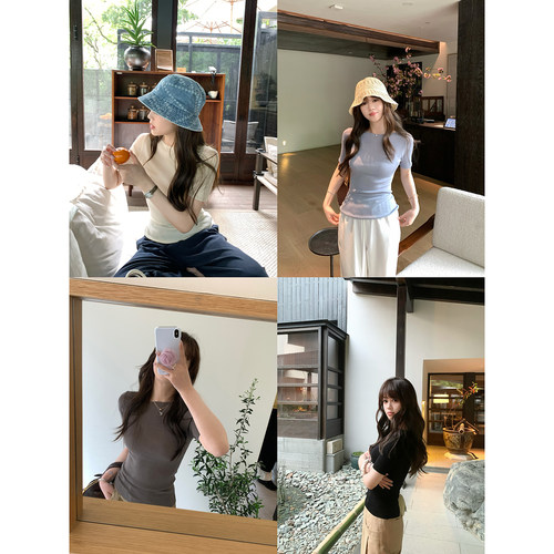 AHY修身夏季多色纯色针织短袖T恤