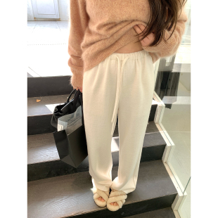 新品 老钱风松弛好穿高比例羊毛松紧腰系带直筒羊毛休闲裤 AHY