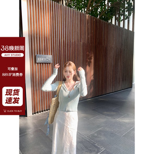 连帽羊毛针织衫 吊带套装 开衫 现货 上衣 长袖 AHY 新款 女2024春季