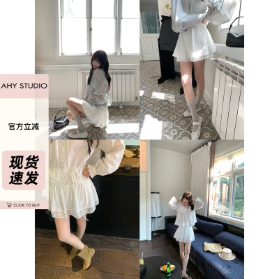 现货AHY轻薄白色半身裙女短裙裤