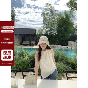 雪纺衫 小衫 再生纤维醋纤混纺设计感气质简约挂脖不透无袖 现货AHY