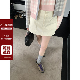 现货AHY 短款高腰半身裙女夏季2025韩版百搭修身显瘦a字直筒裙裤