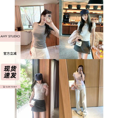 现货AHY圆领修身短款T恤新品