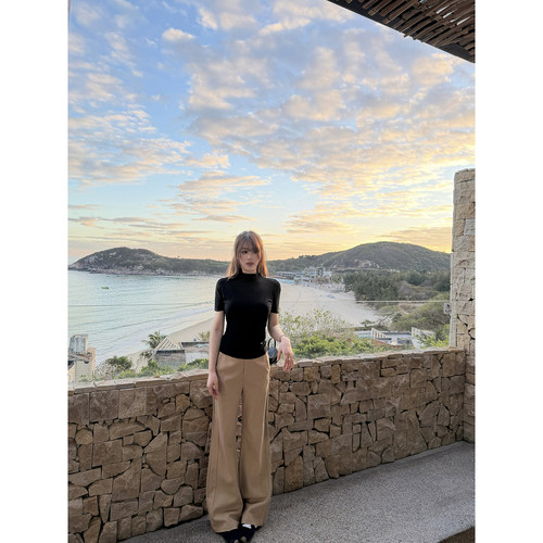 【AHY】天丝棉高腰直筒休闲裤