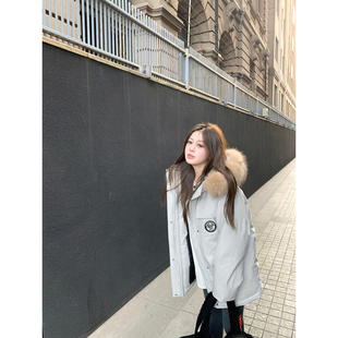 AHY可拆卸真貉子大毛领三防派克服加厚工装 羽绒服女冬外套上衣