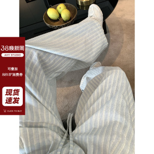 宽松气质直筒裤 现货AHY 2025新款 女夏季 子 竖条纹阔腿休闲裤