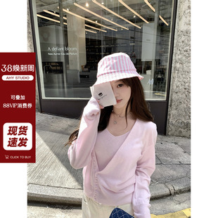 设计感吊带背心套装 现货AHY 2025新款 两件套女春季 绵羊毛针织开衫