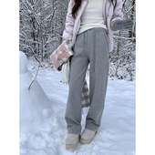 加绒卫裤 女冬季 2024新款 AHY 加厚显瘦小个子高腰直筒运动休闲裤