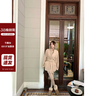 100%羊毛廓形显瘦立领简约羊毛大衣宽松毛呢外套新品 现货 AHY