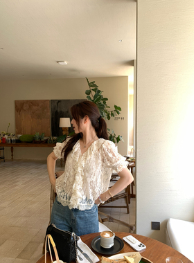 【AHY】Lace Lace~ 绝美重工双层蕾丝大翻领木耳边精致小衫新品