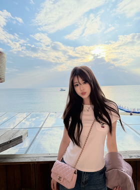 【AHY】CherryCherry 简约实穿圆领正肩小樱桃口袋短袖teeT恤新品