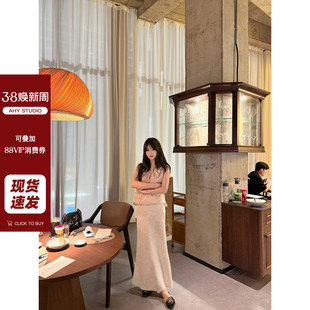 现货AHY 品味出圈100亚麻极简鱼尾松紧腰气质简约半身裙新品