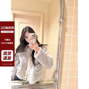 小个子天菜环保毛落肩小圆领精致保暖毛毛短外套新品 现货 AHY