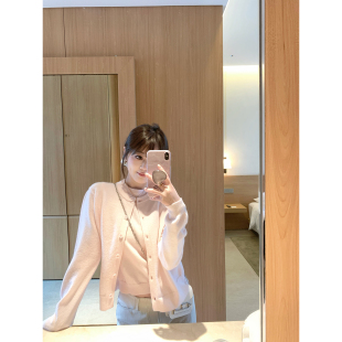 新款 女2025春装 绿色背心气质慵懒风上衣外套 粉色圆领针织开衫 AHY