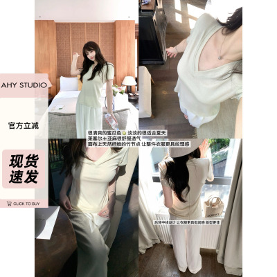 AHY气质V领短袖tee新品