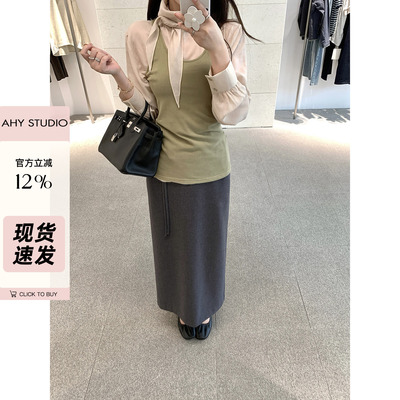 现货【AHY】衬衫背心半裙三件套