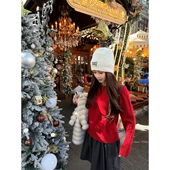 针织打底可外穿新品 羊毛混纺加厚套头毛衣内搭长袖 AHY 圣诞红