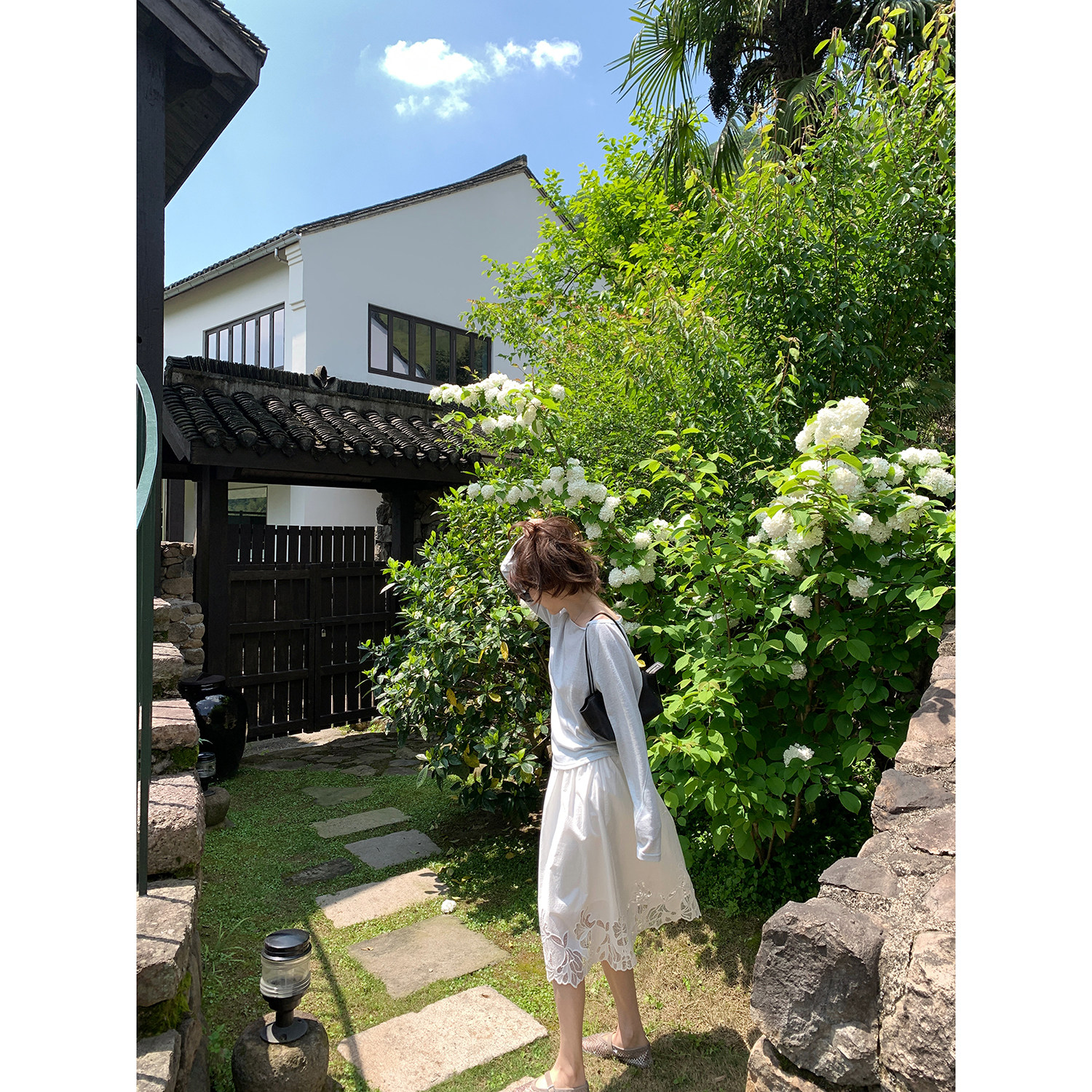 【AHY】精致的白 100棉重工绣花气质高腰法式白色绣花半身裙新品