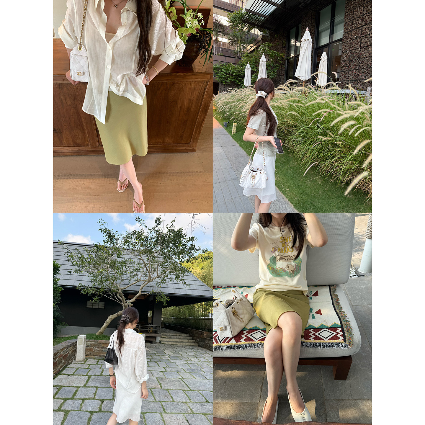 【AHY】清新牛油果 天丝亚麻清爽透气细节绣花高腰半身短裙新品