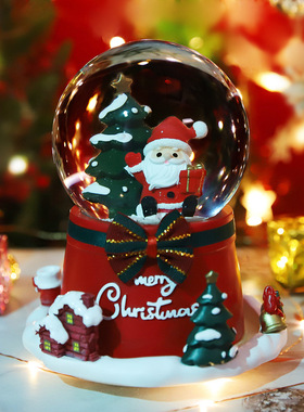 老人圣诞树ins水晶球音乐盒摆件