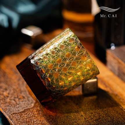 MR.Cai【菊纹】江户切子威士忌酒杯家用水晶玻璃雕刻洋酒杯礼盒装