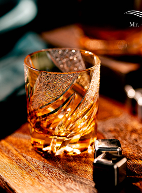 MR.Cai【金烈】江户切子威士忌酒杯家用水晶玻璃雕刻洋酒杯礼盒装