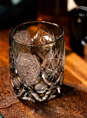 MR.Cai【繁花】江户切子威士忌酒杯家用水晶玻璃雕刻洋酒杯礼盒装