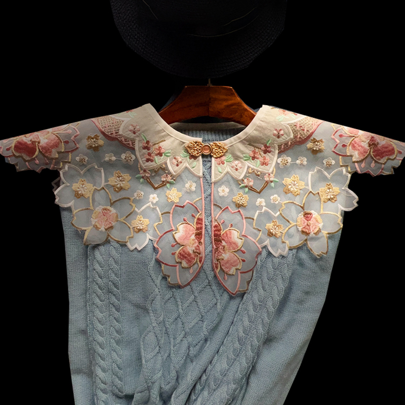 假领子刺绣欧根纱中国风小披肩