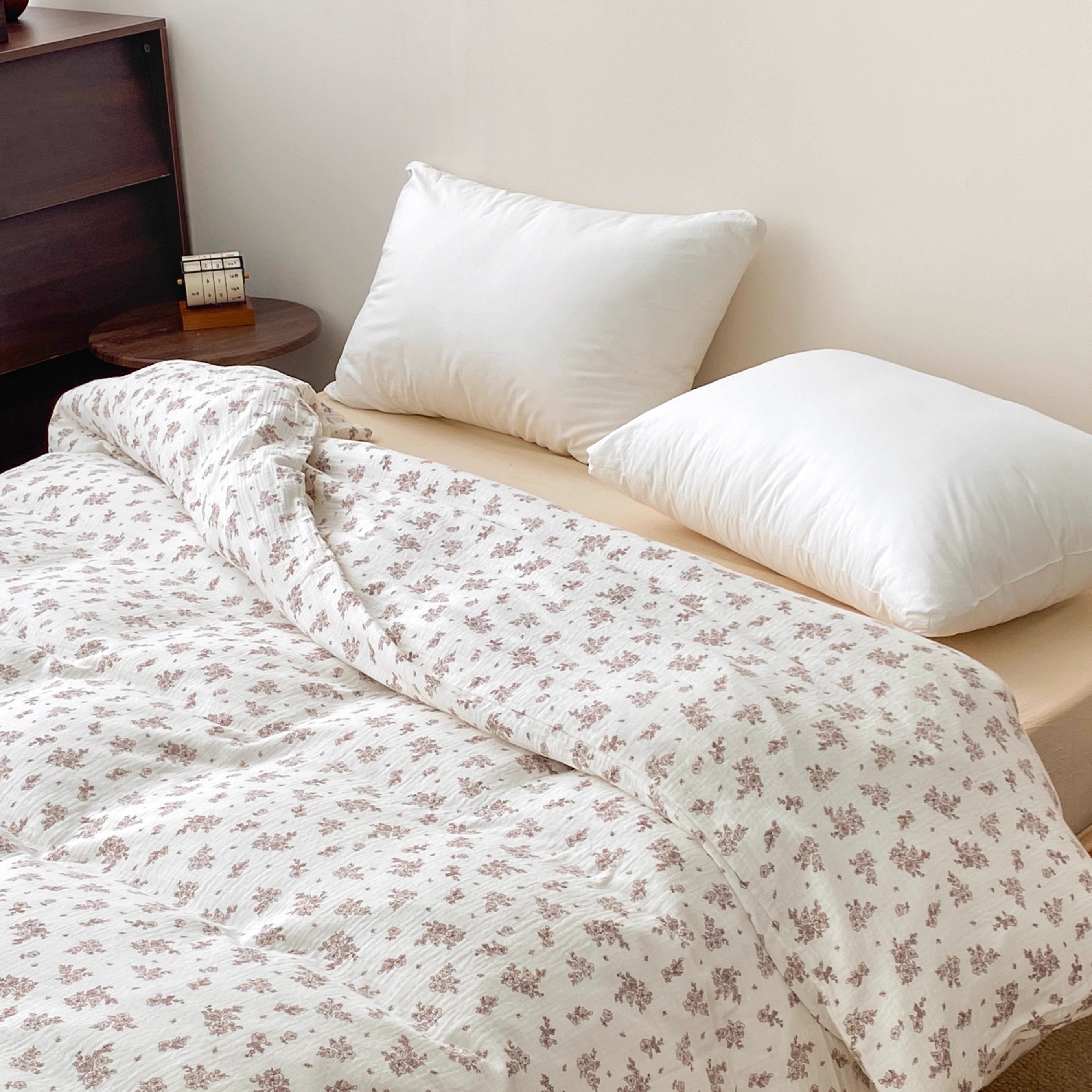 小古堡 韩系碎花全棉皱皱纱被套a类双人被芯罩单件复古小花1.8m床