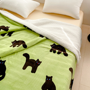 小夜猫 鬼马风原创设计羊羔绒盖毯保暖奶油绒毯秋冬双层加厚舒适