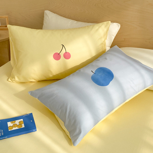 苹果幻想 原创设计100全棉枕套黄蓝撞色枕芯罩亲肤单只元气少女感