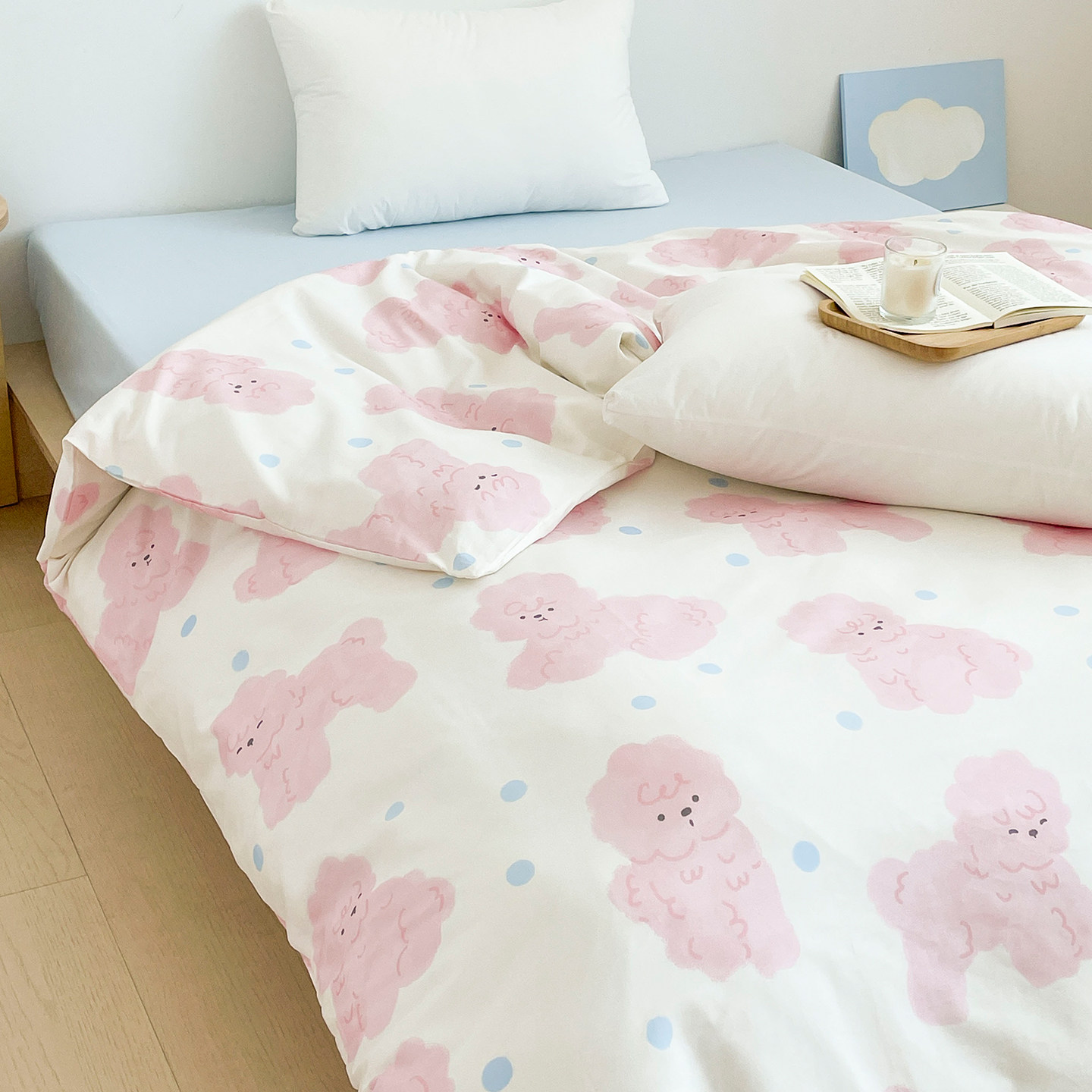 毛茸茸的一天 原创比熊全棉被套被罩被单纯棉100棉单人蓝粉被芯罩,床上用品,被套,淘宝优惠券,粉丝福利购,淘宝优惠卷