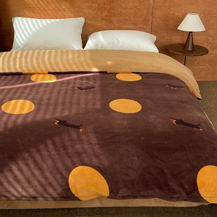 腊肠狗比尔 复古焦糖棕奶油绒被套被芯罩秋冬加厚卡通波点1.8m2米