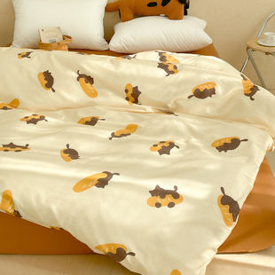 面包小猫 原创可爱卡通全棉被套100纯棉被芯单人1.5米 温暖奶油系