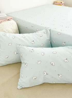 小狗团子 原创小狗插画全棉枕套100纯棉枕芯罩单只装干净奶蓝色系