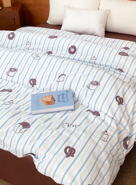 还好有面包 原创小众风全棉60s长绒棉被套被芯罩海盐系条纹1.8m床