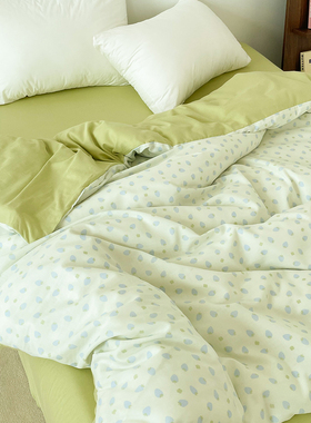 莓烦恼 温柔绿蓝色草莓双层纱被套A类100棉被罩复法式碎花可定制