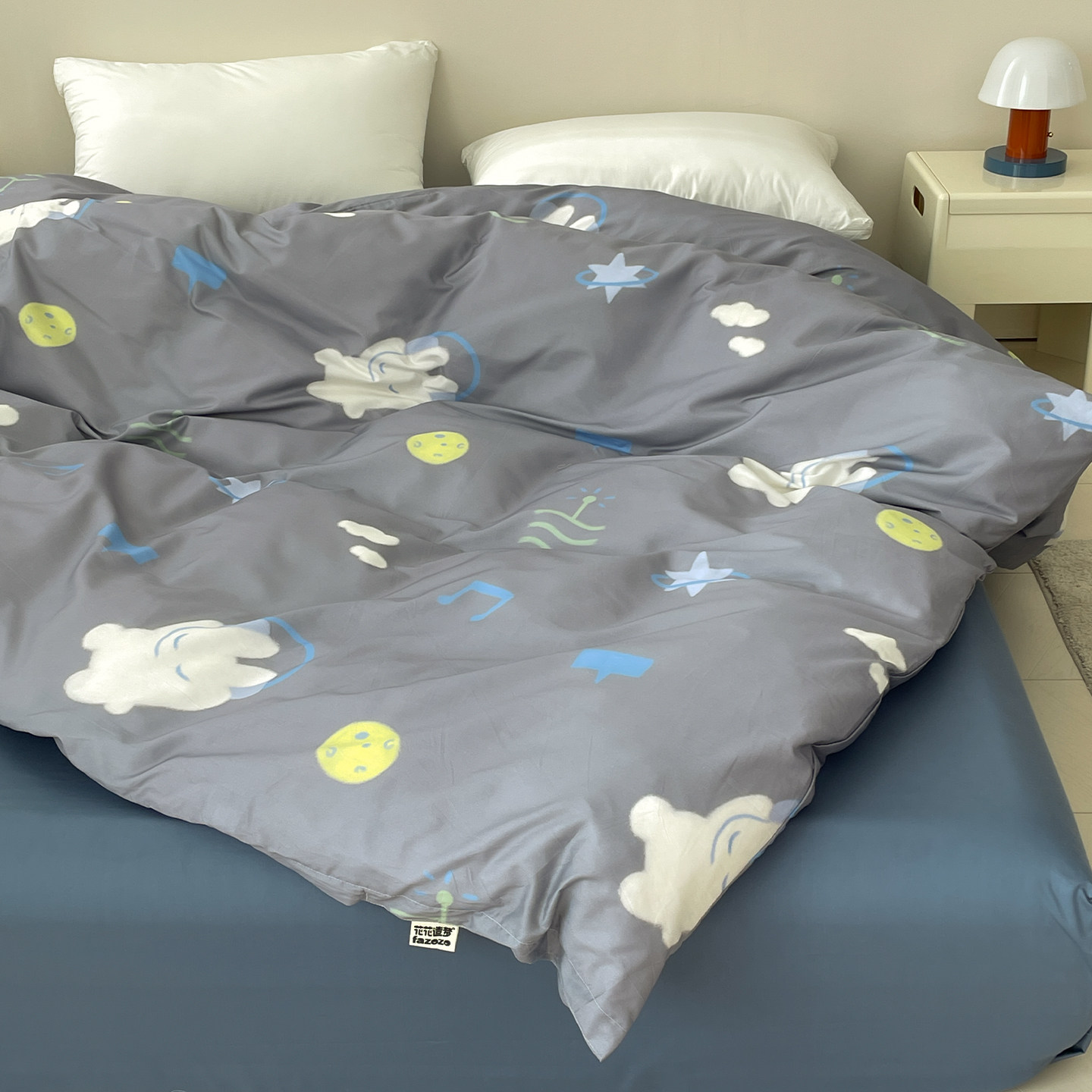 小兔的星际 小众原创全棉被套灰色系被芯罩盐系卡通单人床 可定制