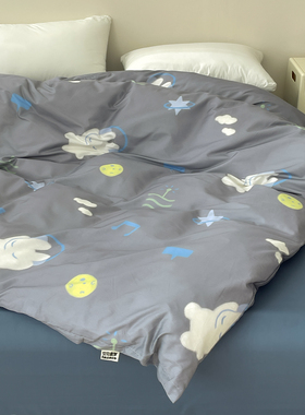 小兔的星际 小众原创全棉被套灰色系被芯罩盐系卡通单人床 可定制