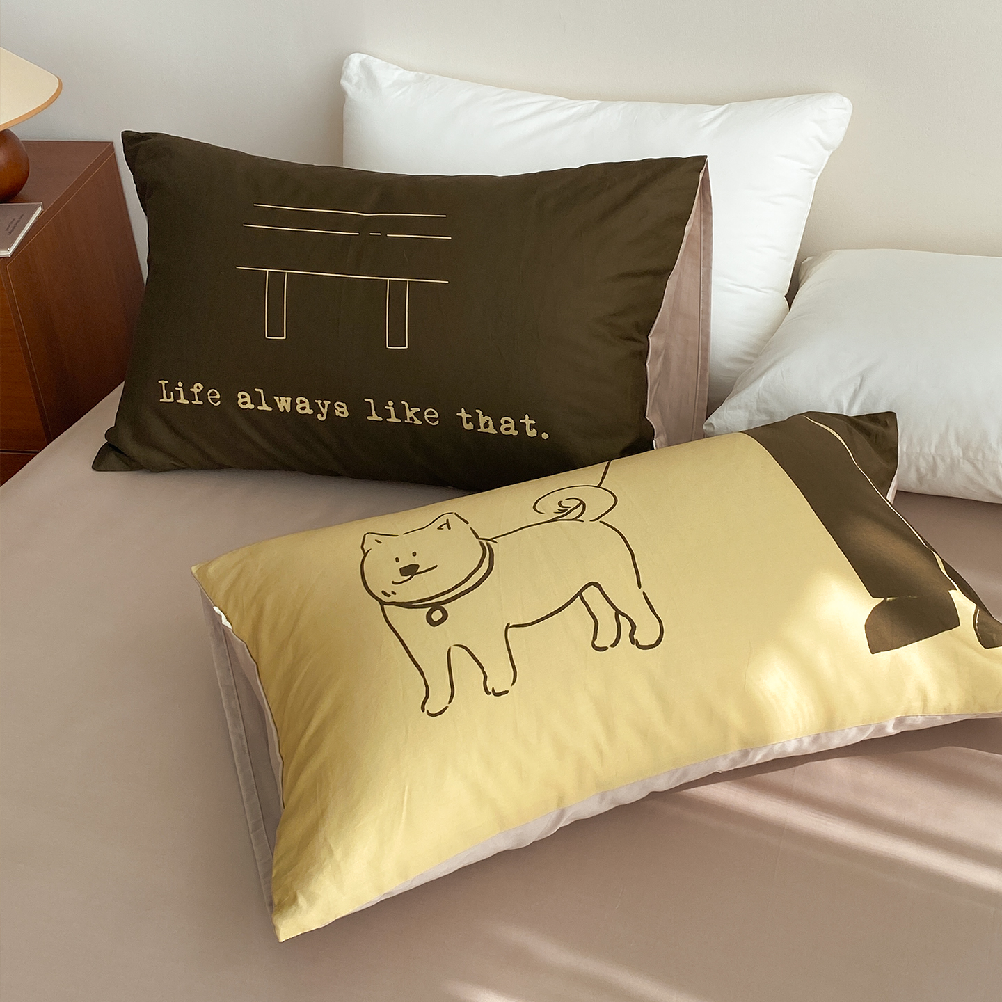 公园日落时 慵懒氛围原创全棉60s长绒棉枕套枕芯罩单只小众设计款