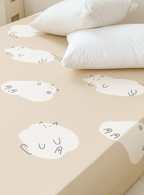 一摊猫 原创日系插画全棉床单床笠松弛感100%纯棉亲肤双人1.8m/2m