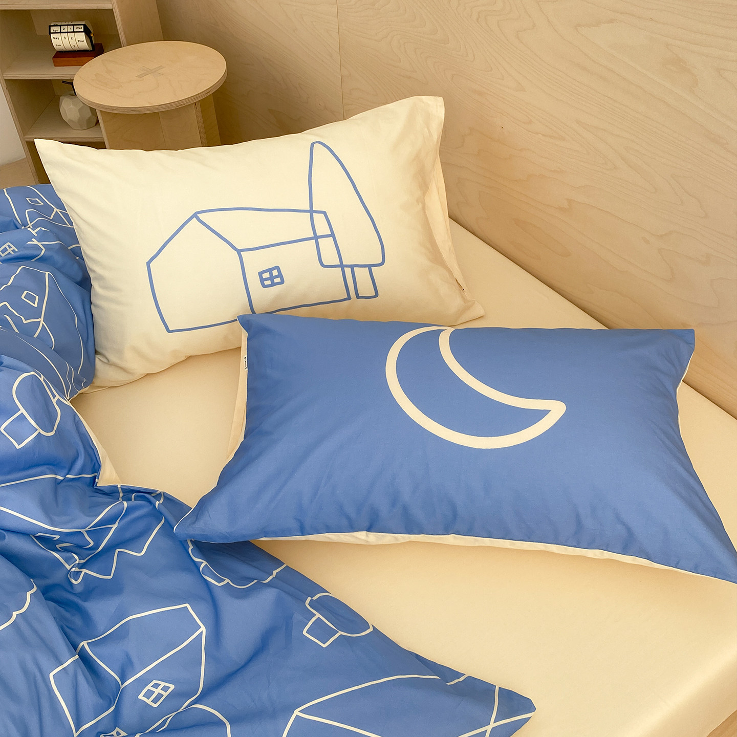 好梦小镇 小众原创全棉枕套蓝白撞色枕芯罩100纯棉现代简约单只装,床上用品,枕套,淘宝优惠券,粉丝福利购,淘宝优惠卷