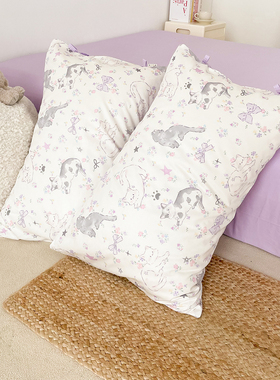 与小猫相遇 小碎花猫咪全棉枕套枕头套枕芯罩枕巾紫色48*74单只装