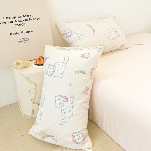 桃桃猫酱 原创甜心小猫全棉枕套枕芯罩可爱纯棉枕头套单个48cmX74