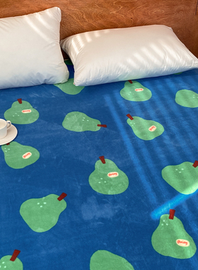 梨子的思考 设计师原创奶油绒床单床笠蓝绿色秋冬保暖毛绒单双人