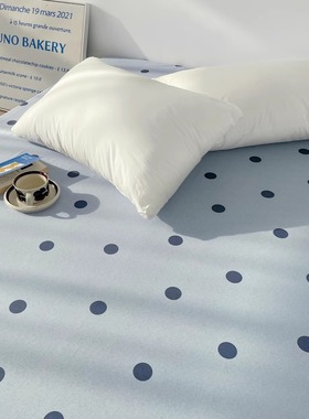 晚安洛洛 简约款蓝色波点全棉床单床笠蓝调色系100棉纯棉床品亲肤