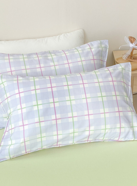 香草PARK 小清新原创紫色格子48X74cm单件全棉枕套韩系简约枕芯罩
