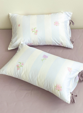 温柔发生时 法式淡紫色条纹枕套ins风60s长绒棉枕芯罩女生款单只