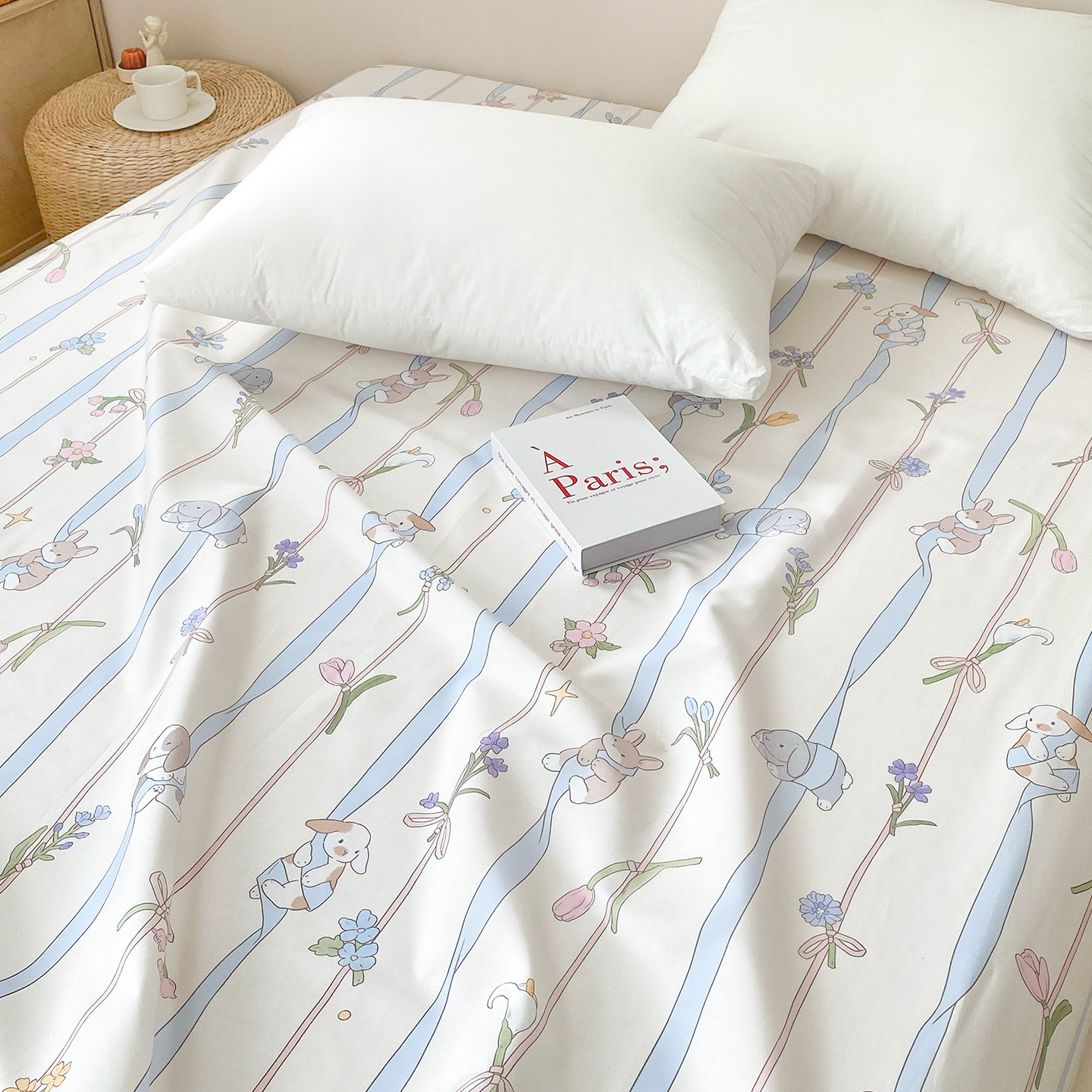 兔兔白日梦 原创奶油花园小兔1.8m/2m全棉床单女生款床笠趣味童话,床上用品,床单,淘宝优惠券,粉丝福利购,淘宝优惠卷