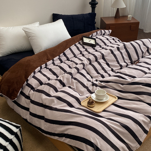斑马 复古慵懒条纹奶油绒被套保暖被芯罩高级感韩系1.8m 想法